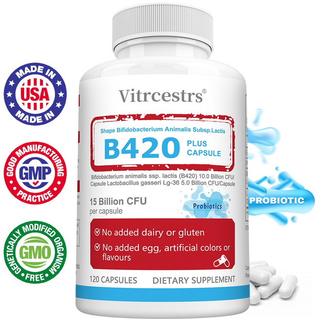 Shape 프로바이오틱스 캡슐 Bifidobacterium lactis B420 캡슐당 150억 CFU 장 건강 지원 유제품 글루텐 프리, 1개, 60회분