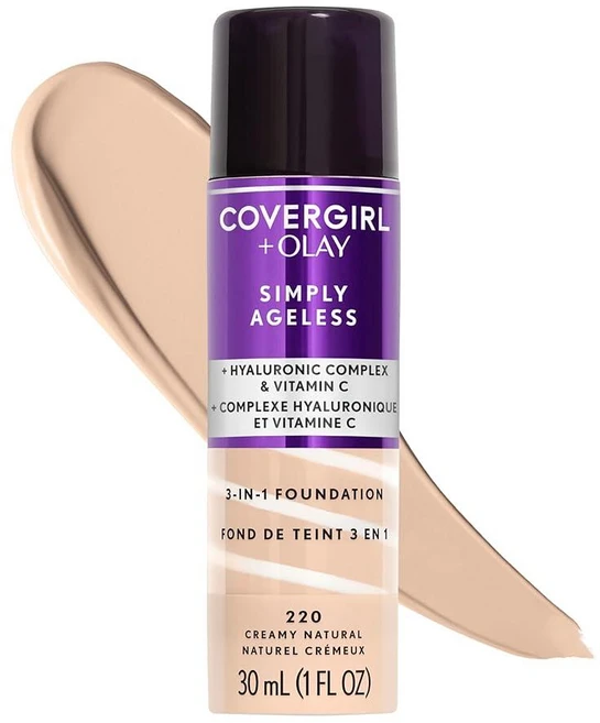COVERGIRL+올레이 심플리 에이지리스 3-in-1 리퀴드 파운데이션 미디엄 베이지 30ml, 1, 220 Creamy Natural - 쿠팡