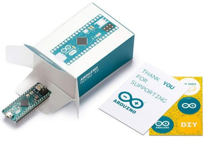 헤더가 포함된 아두이노 마이크로 A000053 ATmega32U4 마이크로컨트롤러 16MHz 20 디지털 입출력 핀 7 PWM 출력 USB HID 지원 임베디드 프로젝트용 콤팩, with headers