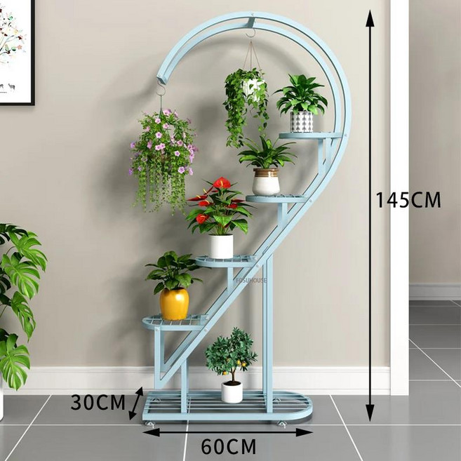 야외 발코니 화분 랙 거실 바닥 다층 식물 스탠 실내 장식 다리미 하트 모양 꽃, 02 blue single, 1개