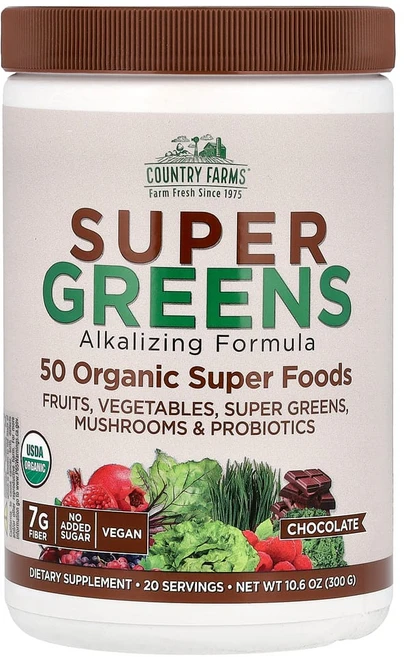 컨트리팜스 Super Greens 알칼리화 포뮬라 초콜릿 300g (10.6oz), 1개 - 쿠팡