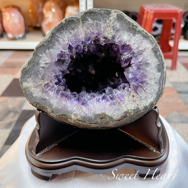 Sweet Heart 烏拉圭財寶袋圓洞型紫晶洞 2.9kg 聚財鎮宅擺件, 1個