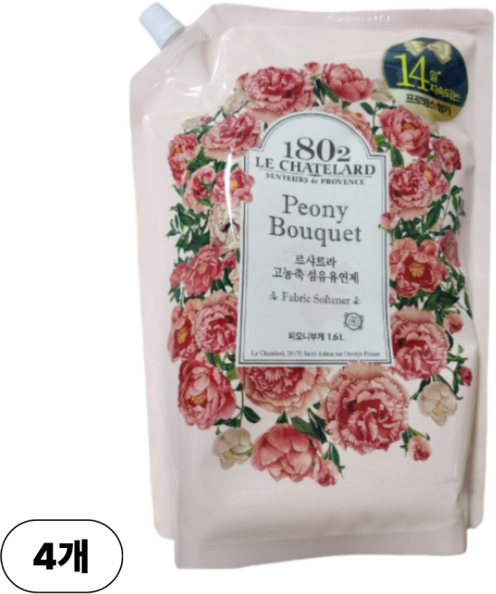 르샤트라 섬유유연제 피오니부케 리필, 4개, 1.6L