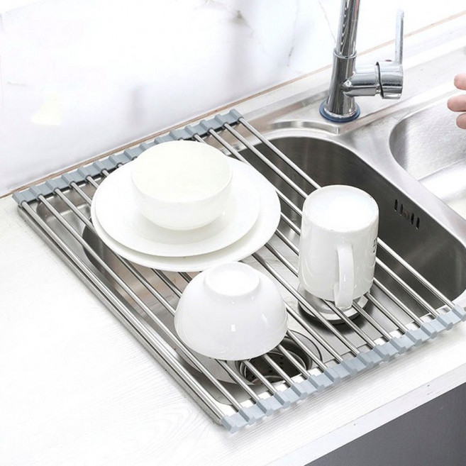 대형 스텐 롤매트 식기 건조 선반, 그레이