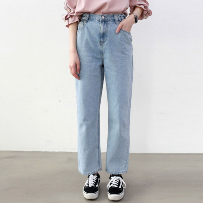 탑스웨이크 여성용 옆밴드 편안한 착용감 빅사이즈 일자 청바지 9590