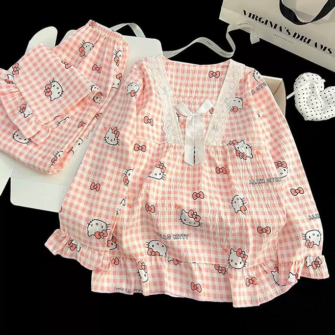 라움리에 여아 키티 라부부 시나모롤 레이스 실내복 잠옷