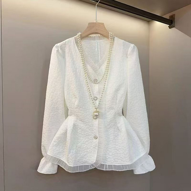 SELEAD 여성 봄셔츠 프릴블라우스 여성브라우스 긴팔 블라우스 퍼프소매 블라우스