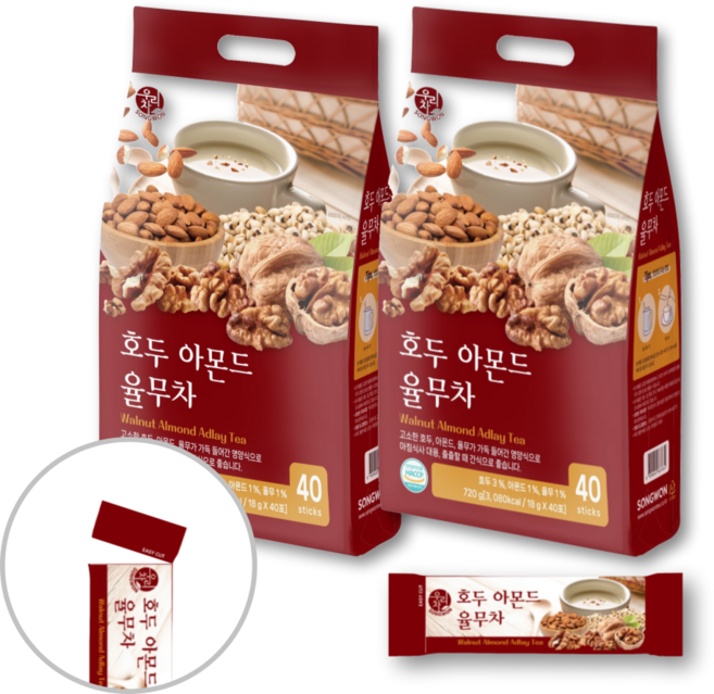 송원 우리차 호두아몬드율무차 40Tx2개 (봉투형), 18g, 40개입, 2개