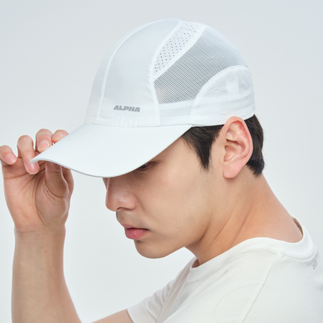 알파런 러닝 모자 메쉬 볼캡, 화이트, 1개