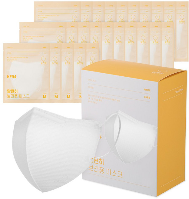 맘편히 새부리형 마스크 중형 KF94, 25개입, 1개, 화이트