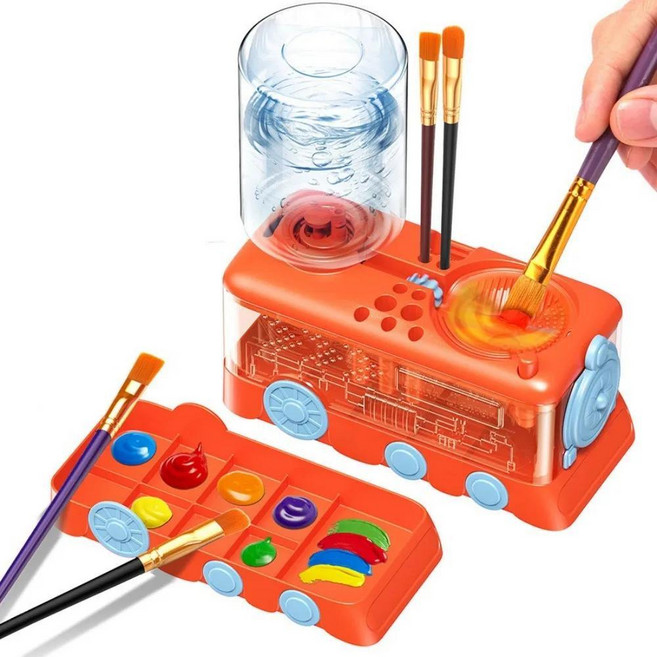 페인트 브 클리너 배수 버튼이 자동 물 순환 방식 수채화 아크릴 유화 붓 세척 버킷, 1개, 색상: 2. 오렌지
