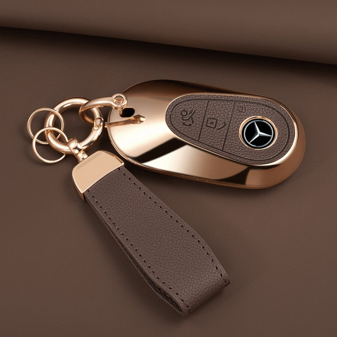 HAKO 소프트 가죽TPU 차키케이스+키홀더 (벤츠호환), M-03, 브라운