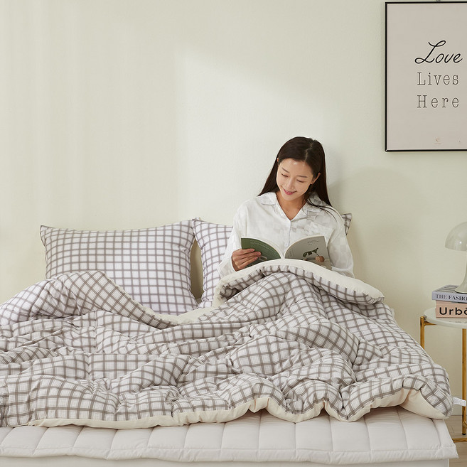 더블리 허그미 소프트마이크로 체크 차렵이불 SS 베개세트