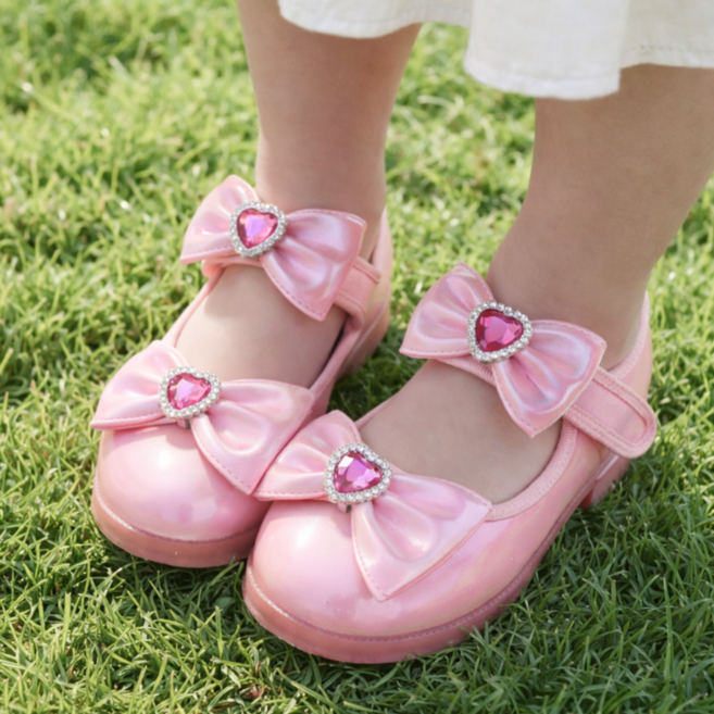 프롬베베 여아용 아이린 더블 리본 LED 플랫