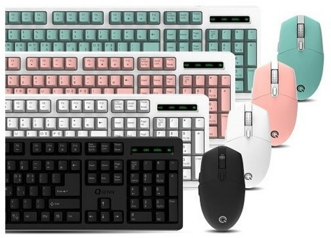 큐센 무선 키보드 + 마우스 + 키스킨 세트, MK-450-QSENN, 민트, 일반형