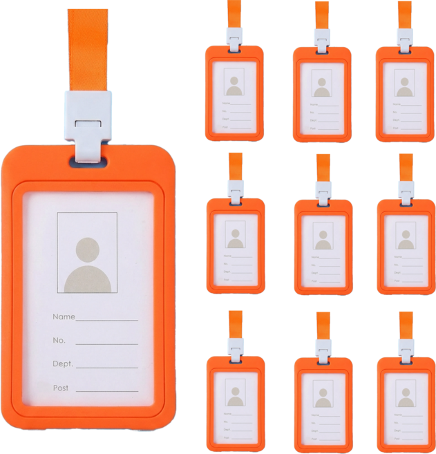 사원증 출입증 명찰 목걸이 케이스 줄, 10개, 세로형 오렌지