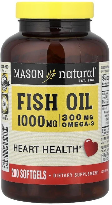 메이슨내추럴 피쉬오일 1000mg 오메가3 300mg Fish Oil 소프트젤 200정, 1개 - 쿠팡