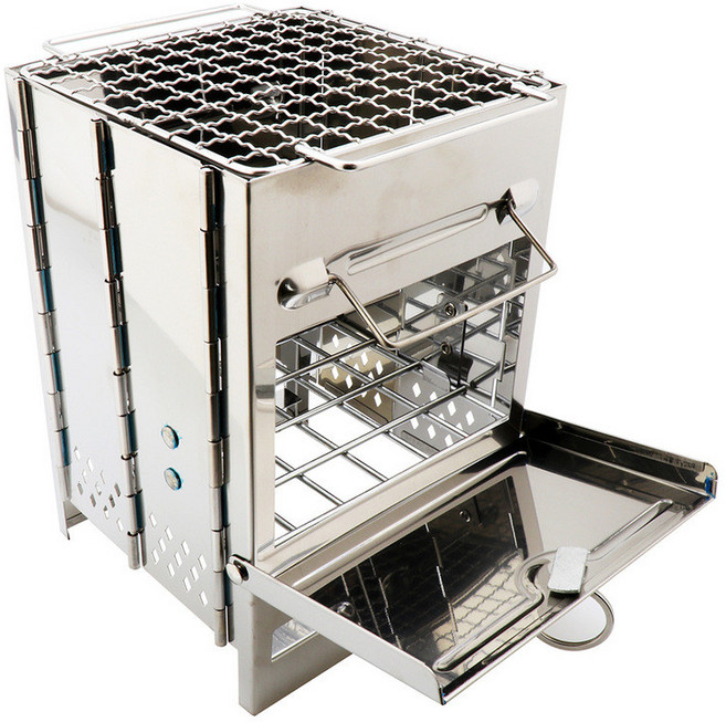 百物集 戶外摺疊柴火爐 不鏽鋼木炭燒烤爐 露營野炊多功能爐, 1個, 小號