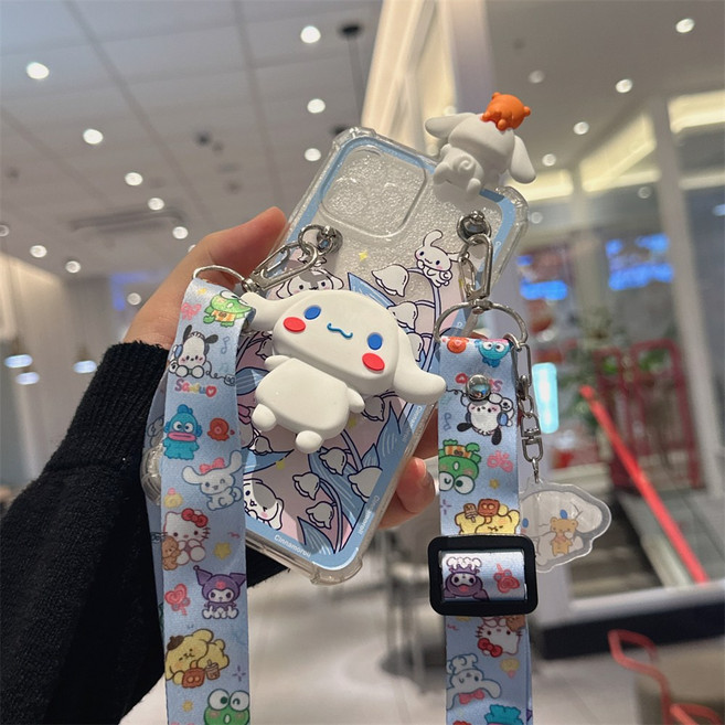 갤럭시A24 귀여운 유니크한 강아지 어린이용 피규어 목걸이 스트랩 거치대 케이스