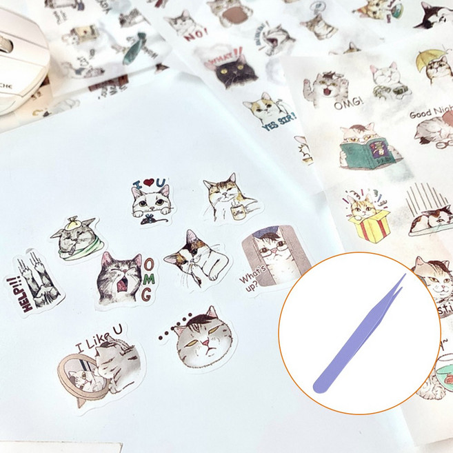 모를린 고양이 다꾸 스티커 6종 세트 다이어리 꾸미기 감성 스티커 핀셋 포함