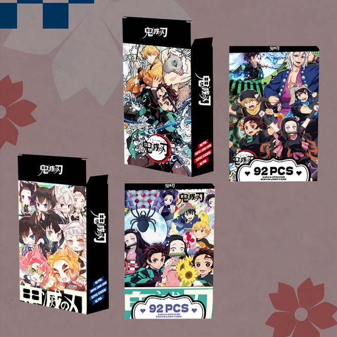 귀멸의칼날 로모 카드 60pcs 스티커 32pcs 젠이츠 탄지로 애니메이션 굿즈 포토 포카, 로모카드_옵션1_빨강 (귀멸의칼날), 귀멸의칼날 로모카드_옵션2_빨강