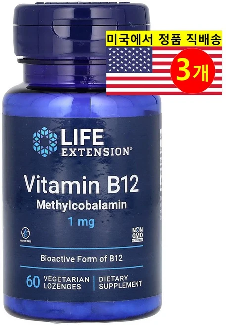라이프익스텐션 메틸코발라민 1mg 식물성 60 정, 3개, 60정 - 쿠팡