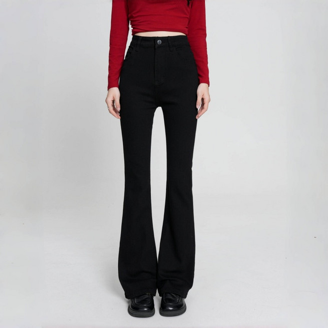 VIISHOW 여성 스판 부츠컷 청바지 하이웨스트 슬림 롱 나팔바지