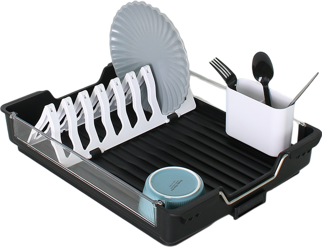 물이 잘 빠져 물때 없는 자동 물빠짐 배수 식기건조대, 1개, 검정, 1단