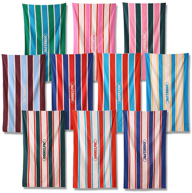 오셀픽 특대형 시그니처 스트라이프 비치타올 여행 소풍 비치타월 큰수건, 썸머 그리너리, 1개
