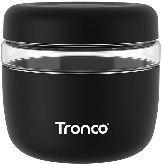 Tronco 뚜껑이 있는 473.2ml(16온스) 유리 식품 보관 용기 밀폐 누출 및 흘림 방지 도시락 그릇 밀프렙 샐러드 요거트 수프 스튜용 전자레인지 식기세척기, 블랙