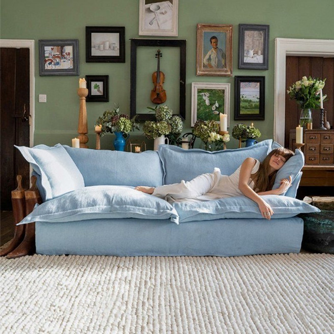 마사온 편안한 북유럽 소파 프리미엄 거실 더블 패브릭소파 분리세척 견고한 프레임 라텍스, 더블시트 - 1.8M, 3. 하늘색