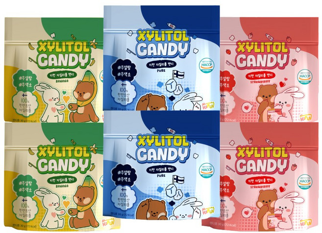 키펀 핀란드산 무설탕 자일리톨 사탕 스톤 캔디 혼합 (퓨어 딸기향 바나나향), 30g, 6개