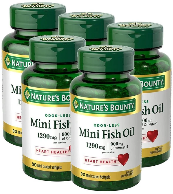 네이처스 바운티 피쉬오일 1290mg 오메가3 미니 소프트젤 무취 Nature's Bounty Fish Oil Omega-3 mini, 90정, 5개 - 쿠팡