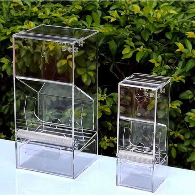 앵무새 먹이통 투명 자동급여 모란 왕관 밀폐 문조, 대형, 1개