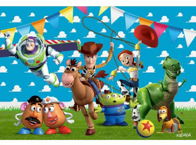 사진 촬영 배경지 소년용 토이 스토리 배경 생일 파티 용품 장식 푸른 하늘 흰 구름 벽 만화 배경, 124) 150x90cm Polyester  xq046