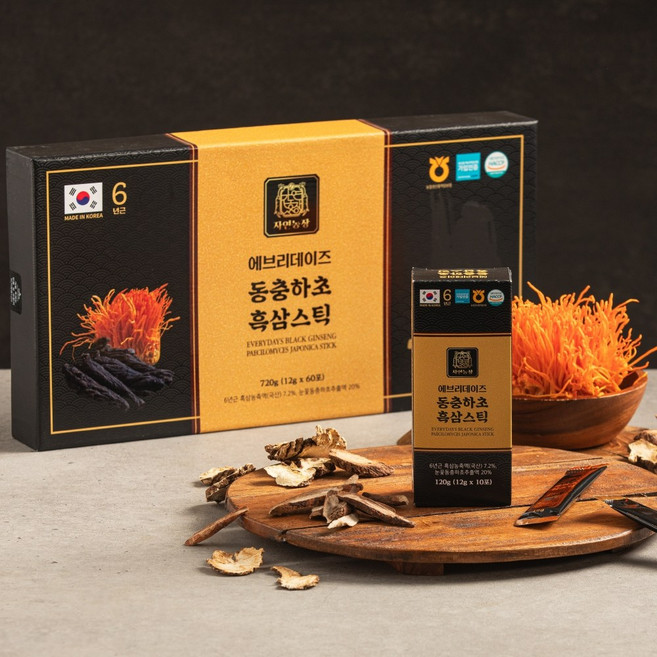 동충하초 흑삼 스틱 선물세트 쇼핑백 6년근 진액 코디세핀 농축액, 12g, 60개