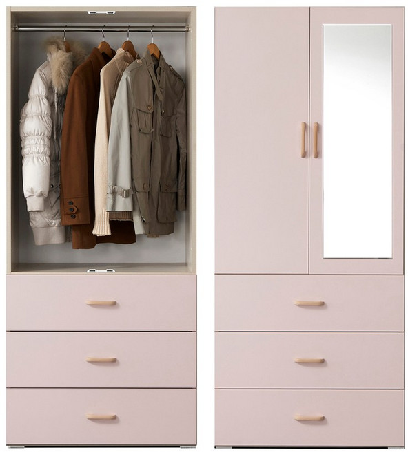 [케이컴퍼니본사] LPM 이음3서랍거울옷장, 핑크