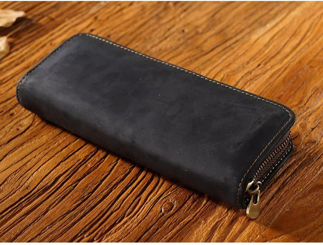 천연 소가죽 지퍼 필통 파우치 대용량 케이스 연필 수납 빈티지 고급필통, 1개, 브라운