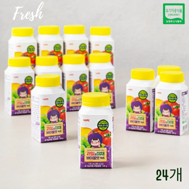 비락 유기농 어린이 과일&야채 주스 바이올렛135ml 24개입, 24개, 135ml - 쿠팡