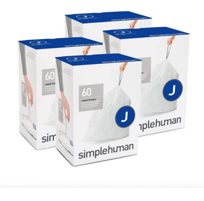 simplehuman심플 휴먼 코드 M 정품 커스텀 핏 드로스트링 쓰레기봉투 디스펜서 팩 20개5개 45리터/11.9갤런 화이트, White