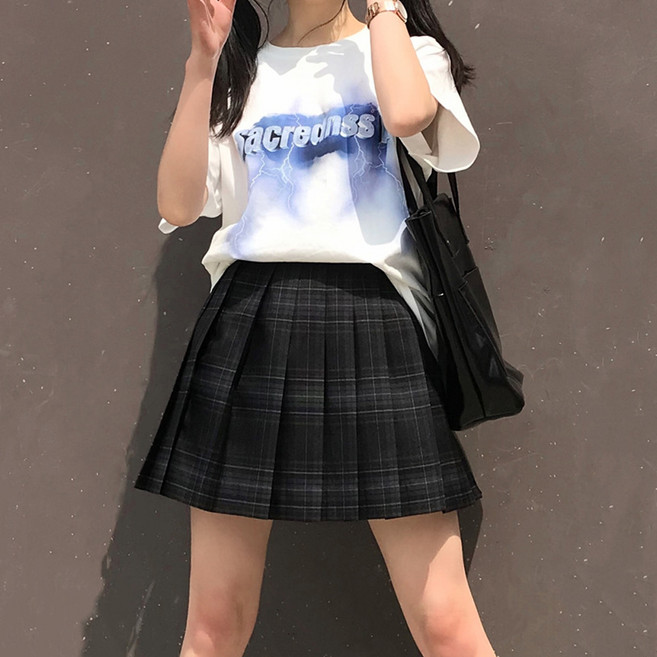 블랙그레이 체크 교복치마 교복 학생복 (기장선택)
