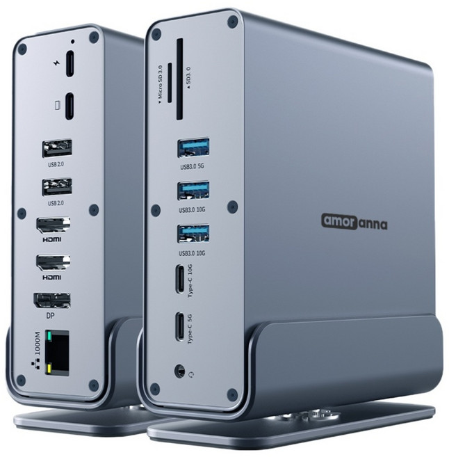 아모란나 C타입 15in1 멀티 허브 USB4 도킹스테이션 트리플 듀얼 4K 60hz 모니터, 윈도우용, 1개