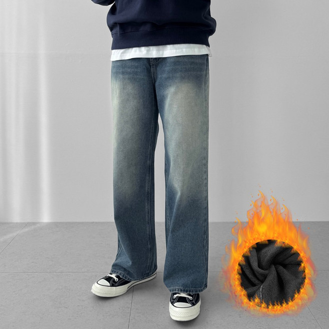 다이나믹피플 남성용 워싱 와이드 밴딩 청바지