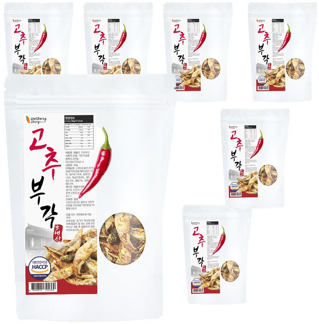 웰빙스토리 한국 전통 고추부각 짜지않고 맛있는 고추부각 40g, 7개