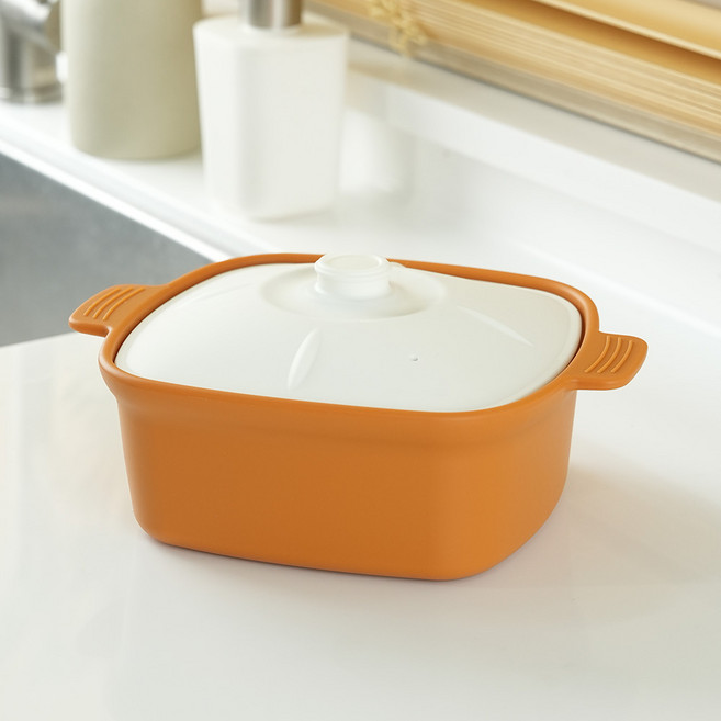 소노리떼 실리콘 계란찜기 라면용기 사각 1200ml 멀티팟 찜기, 1개, 카멜옐로 화이트