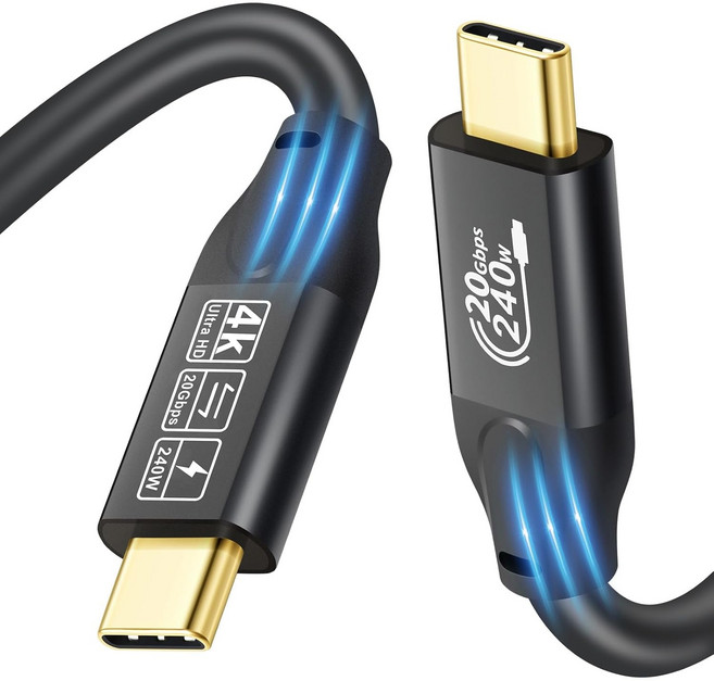 CHENLENIC 20Gbps USB C 32 2세대 케이블 타입 4K60Hz UHD 비디오 5A240W PD3 빠른 충전 폰 5 픽셀 Dell 모니터용 썬더볼트 34 호환 E마커, Usb C 20g 240w 5m