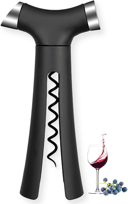 4in1 와인 오프너 세트 디스펜서+포일커터+스토퍼+스크류 포함 올인원 따개 키트, 1개, 블랙