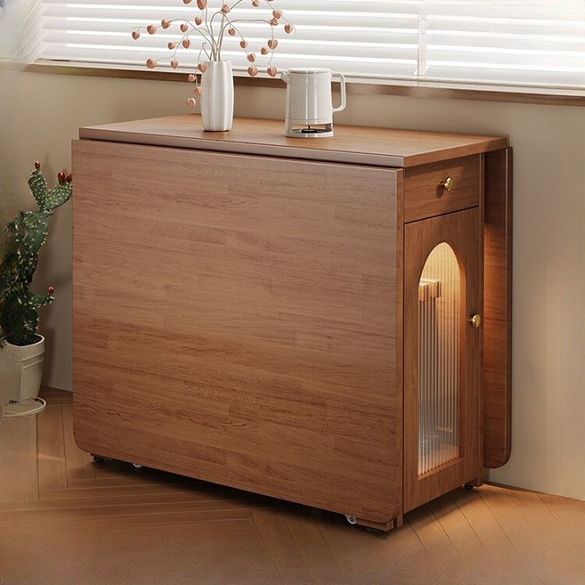 아엘의홈즈 초슬림 접이식 식탁세트 주방용 확장형 이동식 식탁, 원목 식탁 호두색, 170x80x75cm