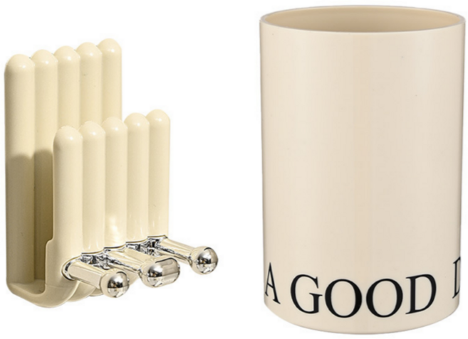 후스픽 레트로 욕실 무타공 양치컵 칫솔걸이세트, 크림, 1세트