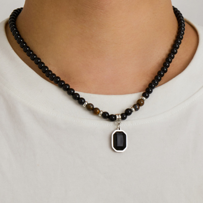 블랙 원석 포인트 남성 패션 목걸이 J2310
